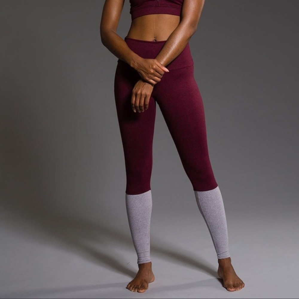 ONZIE, size S/M. Burgundy and Gray Colorblock Leggings